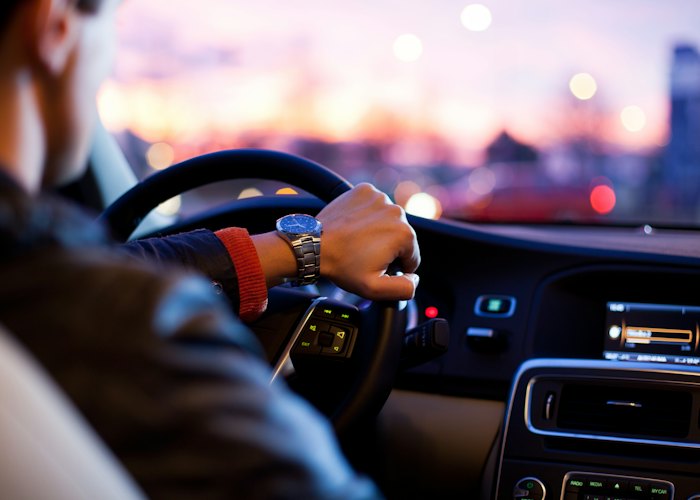Driver on an evening road trip